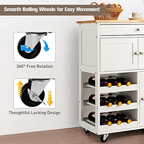 Rolling Kitchen Storage Cart with Drawer & Wine Racks