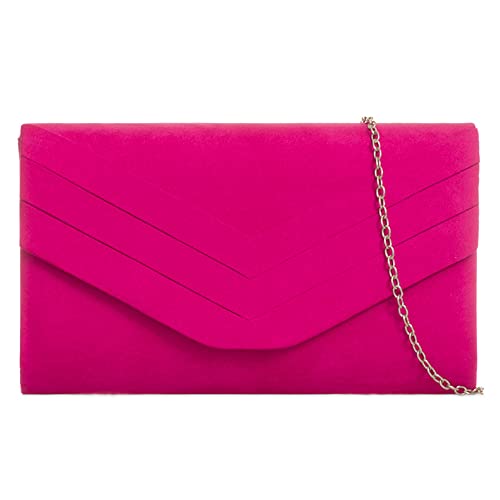 Fuchsia Pink Suede Evening Clutch for Women