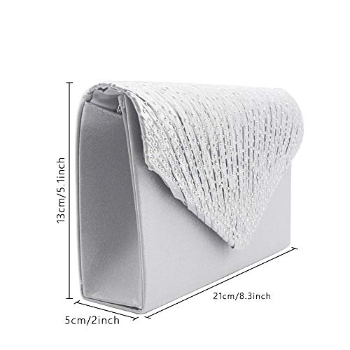 Silver Diamante Evening Clutch Bag for Women