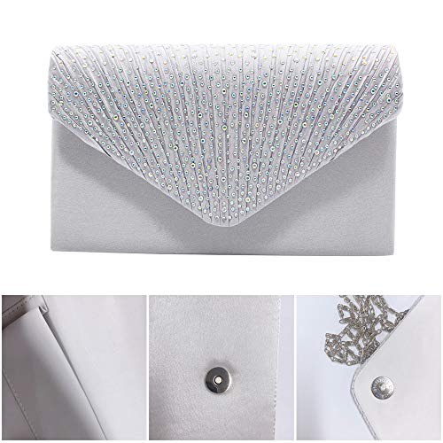 Silver Diamante Evening Clutch Bag for Women
