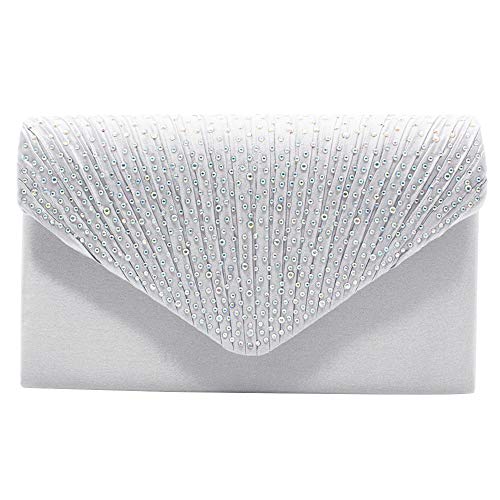 Silver Diamante Evening Clutch Bag for Women