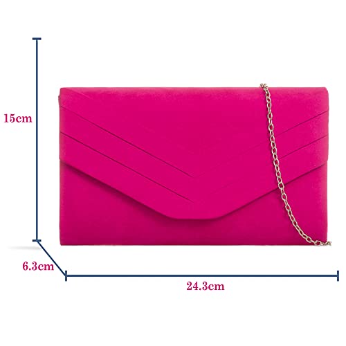 Fuchsia Pink Suede Evening Clutch for Women