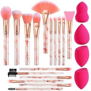 Pink Marble Makeup Brushes Set with Sponge