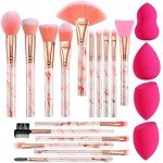 Pink Marble Makeup Brushes Set with Sponge