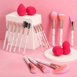 Pink Marble Makeup Brushes Set with Sponge