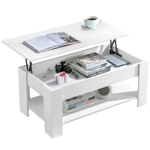 Lift-Top Coffee Table with Hidden Storage in White