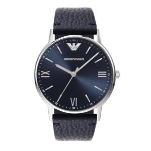 Men's Emporio Armani Silver Watch with Leather Strap