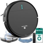 Smart Robot Vacuum and Mop Combo, App Control, 3 Cleaning Modes, Anti-Fall Sensors, Multi-Surface Cleaning, Self-Charging, 700Pa Suction Ideal for Pet Hair, Soft and Hard Floors, Black