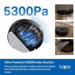 Tapo LiDAR Smart Navigation Robot Vacuum and Mop with Self-Emptying Dock, 5300Pa Max, 97%+ Dust Pickup Rate, Customizable Cleaning, Self-Charging, Compatible with Alexa & Google Home, RV30 Max Plus