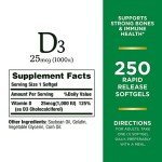 Nature's Bounty Vitamin D 1000 IU Softgels 250
