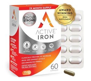Active Iron High Potency Iron Supplement, Non-Constipating Gentle Iron Pills for Women & Men, 2X Better Absorption, Clinically Proven to Increase Iron & Energy Levels, 25mg (60 Capsules)