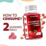 Vitamatic Vitamin B Complex Gummies with Vitamin C & Inositol - Natural Strawberry Flavor - 60 Gummies (1 Bottle)