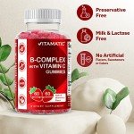 Vitamatic Vitamin B Complex Gummies with Vitamin C & Inositol - Natural Strawberry Flavor - 60 Gummies (1 Bottle)