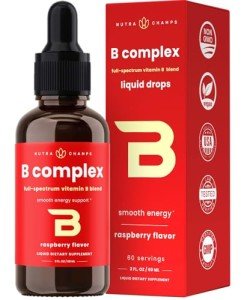 NutraChamps Vitamin B Complex Liquid Drops | B Vitamins Complex Supplement with B1, B2, B3, B6, B7, B9 & Methyl B12 Drops for Adults & Kids | Vegan Berry Flavor 2oz | 60 Servings / 2 Month Supply