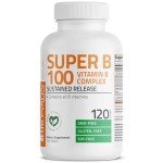 Bronson Vitamin B 100 Complex High Potency Sustained Release (Vitamin B1, B2, B3, B6, B9 - Folic Acid, B12), 120 Tablets