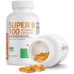 Bronson Vitamin B 100 Complex High Potency Sustained Release (Vitamin B1, B2, B3, B6, B9 - Folic Acid, B12), 120 Tablets