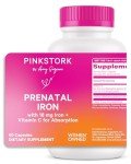 Pink Stork Prenatal Iron Supplement for Women - 18 mg Non-Constipating Iron & Vitamin C for Pregnancy, Postpartum, & Breastfeeding - Focus, Fatigue, & Blood Cell Production - 2 Month Supply