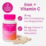 Pink Stork Prenatal Iron Supplement for Women - 18 mg Non-Constipating Iron & Vitamin C for Pregnancy, Postpartum, & Breastfeeding - Focus, Fatigue, & Blood Cell Production - 2 Month Supply