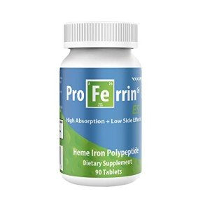 Proferrin ES- 10.5mg of high Absorbing Heme Iron Polypeptide. Made in The USA. 90 Tablets. Easy on The Gut. Not affected by Coffee, Calcium, or PPI's.