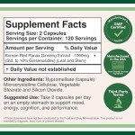 Ginseng Capsules (Korean Red Ginseng Extract, Panax Ginseng 10% Ginsenosides) (4 Month Supply) 240 Vegan Capsules - 1,000mg per Serving for Mood, Cognitive Function and Energy Support by Double Wood