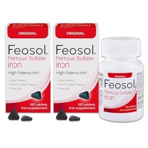Feosol Original Iron Supplement Tablets,Non-heme 325mg Ferrous Sulfate (65mg Elemental Iron) per Iron Pill, 1 Per Day, 4 Month Supply, for Energy and Immune System Support (120 ct Pack of 2)