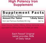 Feosol Original Iron Supplement Tablets,Non-heme 325mg Ferrous Sulfate (65mg Elemental Iron) per Iron Pill, 1 Per Day, 4 Month Supply, for Energy and Immune System Support (120 ct Pack of 2)