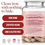 Naked Iron 65mg, 325mg Ferrous Bisglycinate - High Potency Iron Supplement for Iron Deficiency, Cellular Energy Support, Promotes Healthy Red Blood Cell Production, Non-GMO, Gluten-Free, 60 Capsules