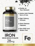 Carlyle Easy Iron Supplement for Women and Men | 28mg | 300 Capsules | as Ferrous Bisglycinate | Non-GMO and Gluten Free