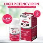 Hemeboost 11.6mg (232mg Heme Iron) I 60 Tablets I High Potency Natural Iron Supplement I High Absorption & Gentle on Stomach I Iron Pills for Adults & Safe for Use in Pregnancy
