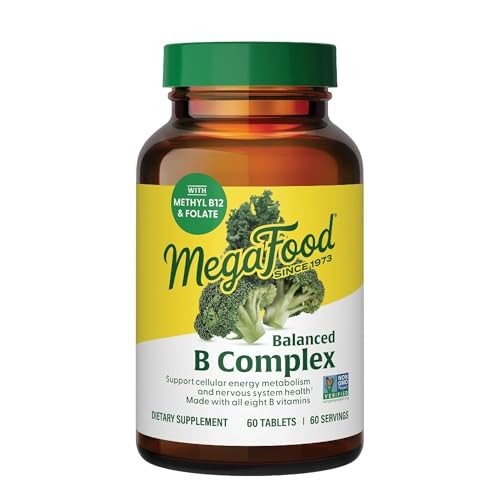 MegaFood Balanced B Complex - B Complex Vitamin Supplement - 8 B Vitamins Including Vitamin B6, Vitamin B12, Folate, Biotin & More - Supports Cellular Energy Production - Vegan, Gluten Free - 60 Tabs