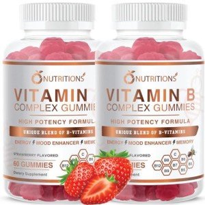 O NUTRITIONS Vitamin B Complex Vegan Gummies with Vitamin B12, B7 as Biotin, B6, B3 as Niacin, B5, B6, B8, B9 as Folate for Stress, Energy and Healthy Immune System (2 Pack)