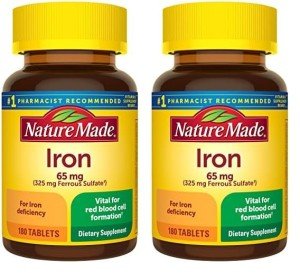 Nature Made Iron 65 mg (325 mg Ferrous Sulfate) Tablets, Dietary Supplement for Red Blood Cell Support, 180 Tablets, 180 Day Supply (Pack of 2)