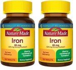 Nature Made Iron 65 mg (325 mg Ferrous Sulfate) Tablets, Dietary Supplement for Red Blood Cell Support, 180 Tablets, 180 Day Supply (Pack of 2)
