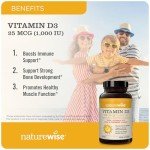 NatureWise Vitamin D3 1000iu (25 mcg) 1-Year Supply for Immune Support, Healthy Muscle Function, and Bone Health - Non-GMO, Gluten Free in Organic Extra Virgin Olive Oil, (Mini Softgel), 360 Count