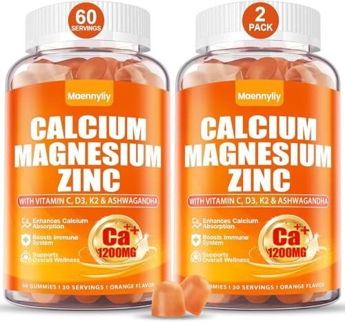 Calcium 1200 mg with Vitamin D3 Gummies for Adults - Calcium Citrate with Vitamin D3 K2, Magnesium, Zinc, Boron, Copper and Ashwagandha - Extra Absorption Calcium Supplement for Women Men