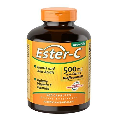 American Health 500 mg with Citrus Bioflavonoids Capsules Gentle On Stomach NonAcidic Vitamin C NonGMO Gluten Free 120 Servings, Ester-C, 240 Count