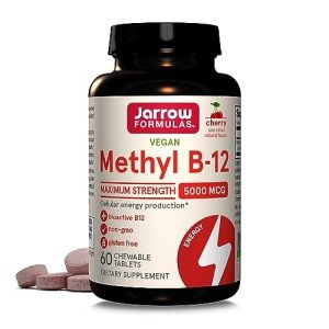 Jarrow Formulas Vitamin B12 5000 mcg - Maximum Strength for Cellular Energy and Brain Health, 60 Cherry Chewable Tablets, B12 Vitamins 5000 mcg