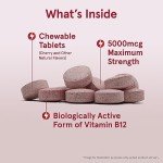 Jarrow Formulas Vitamin B12 5000 mcg - Maximum Strength for Cellular Energy and Brain Health, 60 Cherry Chewable Tablets, B12 Vitamins 5000 mcg