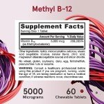 Jarrow Formulas Vitamin B12 5000 mcg - Maximum Strength for Cellular Energy and Brain Health, 60 Cherry Chewable Tablets, B12 Vitamins 5000 mcg