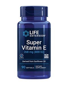 Life Extension Super Vitamin E 268 mg Non-Synthetic for Whole-Body Health, Gluten Free, Non-GMO, 90 Count
