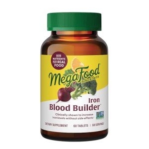 MegaFood Blood Builder Iron Supplement Clinically Shown to Increase Iron Levels Without Side Effects, Vegan Supplement For Women with Vitamin C, Vitamin B12 & Folic Acid, 60 Tablets