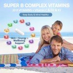 13-in-1 Vitamin B Complex Plus with Vitamin B1, B2, B3 (Niacinamide), B4, B5, B6, B7 (Biotin), B8 (Inositol), B9 (Folate), B12, C, D3, K2 - Energy, Nerve, Immune, Skin Support - 120 Vegan Capsules
