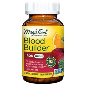 MegaFood Blood Builder Minis, Iron Supplement Clinically Shown to Increase Iron Levels Without Side Effects - Vegan Supplement with Vitamin C, Vitamin B12 & Folic Acid, 60 Tablets (30 Servings)
