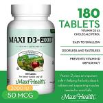 Maxi Health Kosher Vitamin D3 2000IU - Highly Absorbable Vitamin D Supplements for Healthy Immune Response, Calcium Absorption, Teeth & Bone Health - D3 Vitamin 2000 IU -180 Tablets