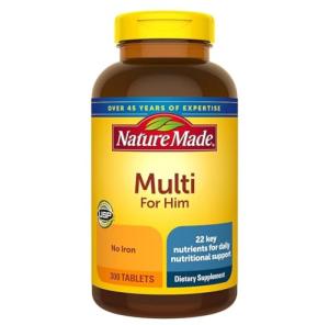 Nature Made Multivitamin For Him with No Iron, Mens Multivitamins for Daily Nutritional Support, Multivitamin for Men, 300 Tablets, 300 Day Supply