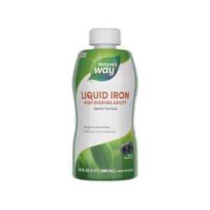 Nature's Way Liquid Iron, 100% Daily Value, 18 mg Iron as Ferric Glycinate per Serving, No Sugar Added, Berry Flavored, 16 Fl Oz (Packaging May Vary)