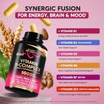 Vitamin B Complex for Men & Women - Made in USA - B-Complex: B1, B2, B3, B5, B6, B7, B8, B9, B12 with Vitamin C, Choline, Inositol - Energy, Brain & Heart Support Supplement, 120 Vegan Capsules