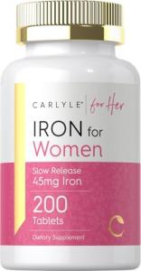 Carlyle Iron Supplement for Women | 45mg | 200 Slow Release Tablets | Vegetarian, Non-GMO, Gluten Free Pills | for Her