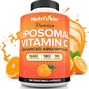 Nutrivein Premium Liposomal Vitamin C Supplement 1650mg - 180 Caps: High-Absorption High Dose Vitamin C Capsules for Whole-Body Defenses & Overall Well-Being
