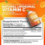 Nutrivein Premium Liposomal Vitamin C Supplement 1650mg - 180 Caps: High-Absorption High Dose Vitamin C Capsules for Whole-Body Defenses & Overall Well-Being